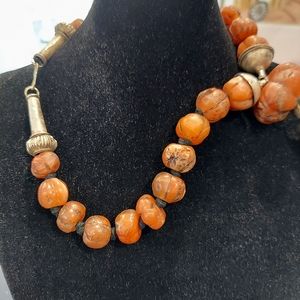 Coral chunky large beaded necklace with pendant